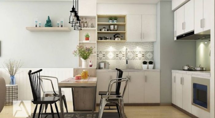 Gạch hoa ốp tường giúp phòng bếp trở nên xinh xắn