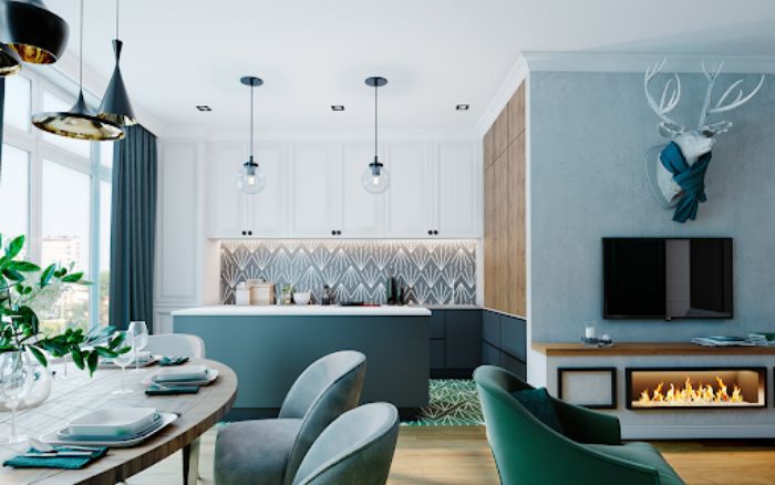 Gạch lát nền phòng bếp màu xanh lá cây cho gia chủ mệnh Mộc