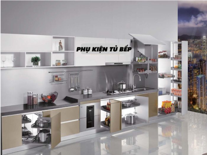 Sử dụng phụ kiện tủ bếp hiện đại