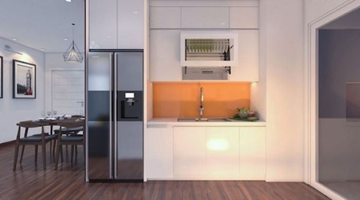 Sử Dụng Tường Bê Tông – Kính tách bếp riêng biệt