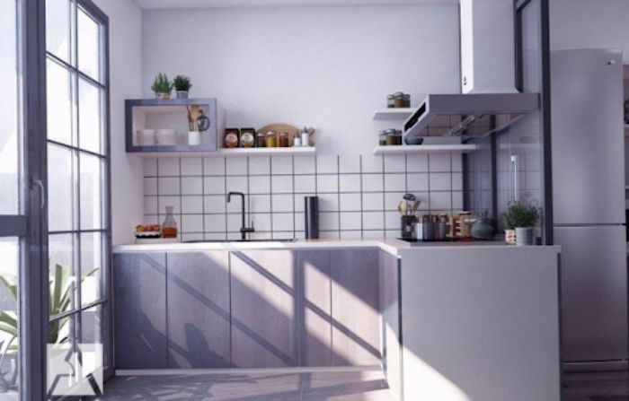 Tủ bếp hình chữ L nên tận dụng thêm được nhiều diện tích sử dụng