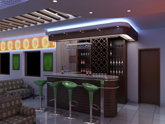 Thiết kế nhà bếp có quầy bar lung linh nhờ hệ thống đèn trang trí