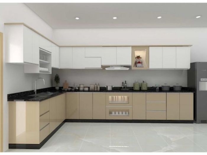 Tủ bếp hình chữ L bằng gỗ công nghiệp