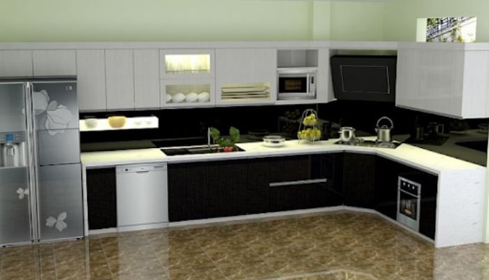 Tủ bếp hình chữ L bằng inox