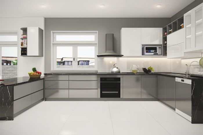 Tủ bếp trên và tủ bếp dưới của mẫu tủ bếp chữ U có sự kết hợp hài hòa 
