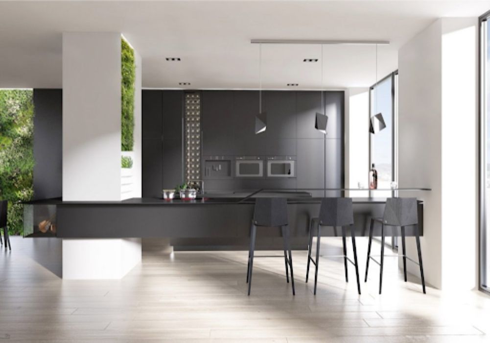 Phòng bếp đơn giản theo phong cách đối lập đen trắng