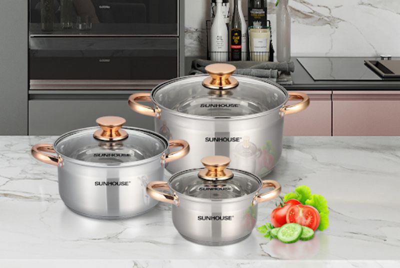 Bộ 3 nồi inox 5 đáy Sunhouse SH781